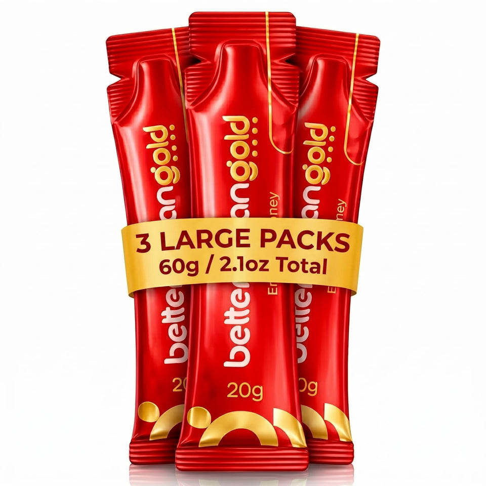 Better than Gold honey packets for men front pack view highlighting herbal blend for energy support.