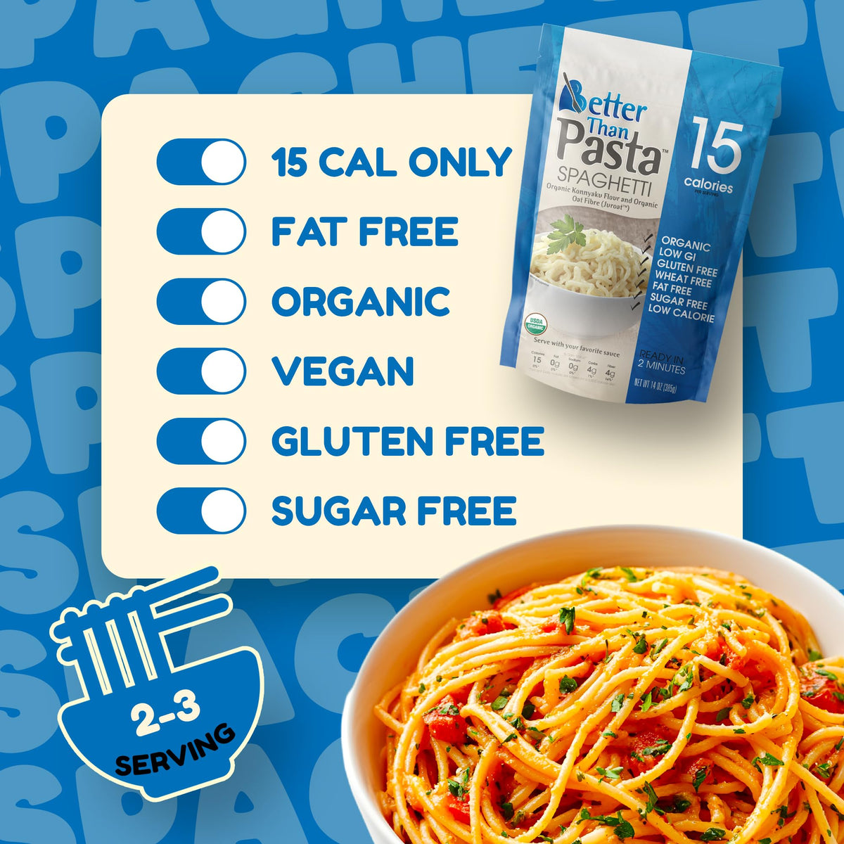 Better Than Noodles shirataki spaghetti cooked and plated with sauce
