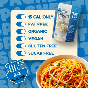 Better Than Noodles shirataki spaghetti cooked and plated with sauce