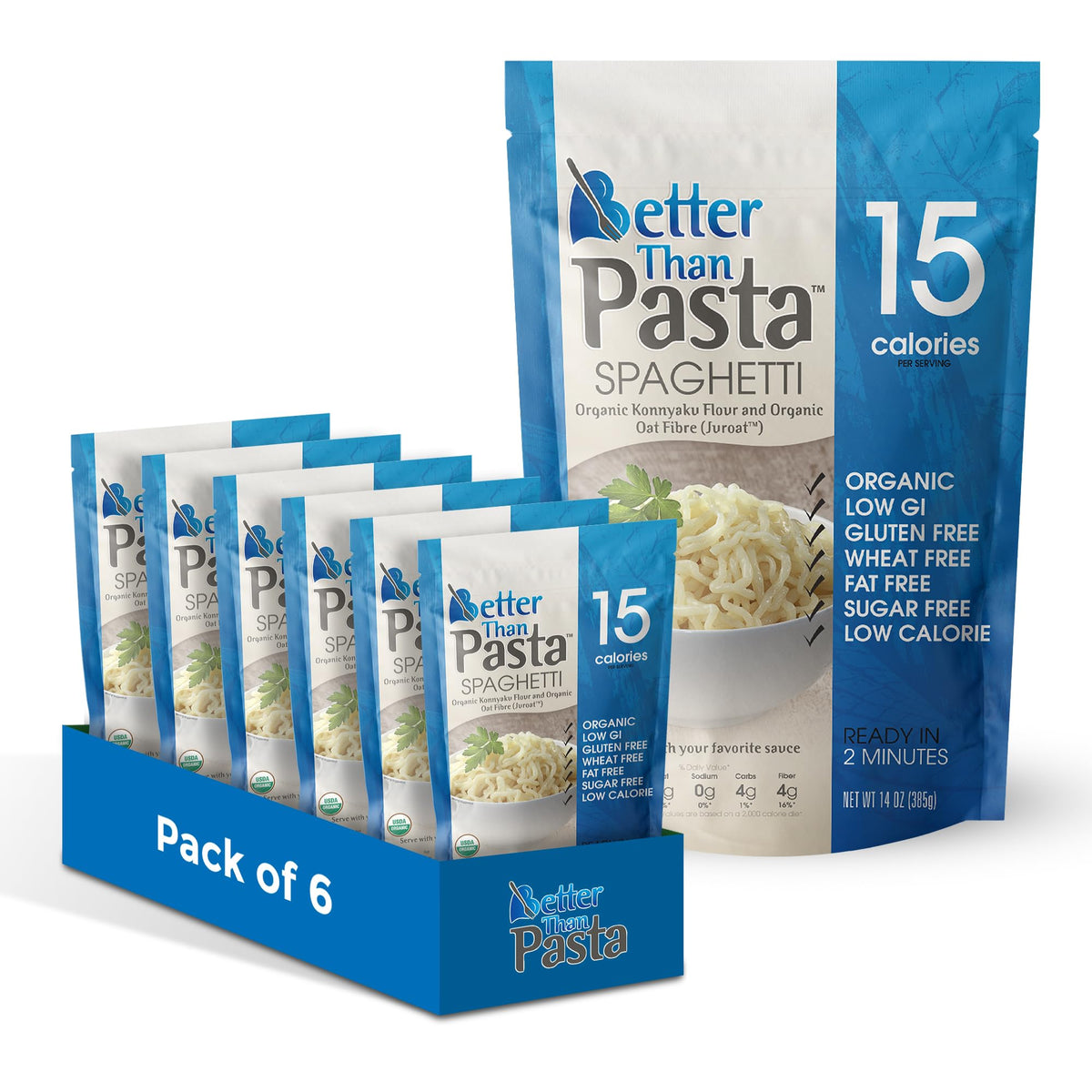 Better Than Noodles organic shirataki spaghetti pack front shows premium packaging for keto-friendly meals