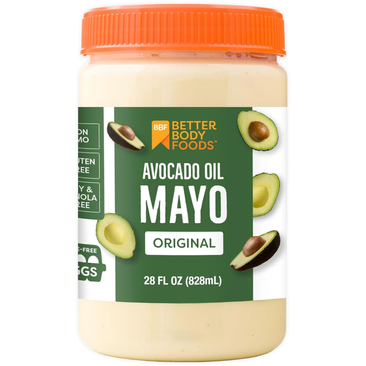BetterBody Avocado Oil Mayo bottle showing smooth spread for sandwiches and salads