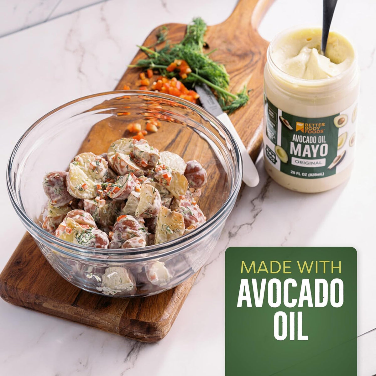 BetterBody Avocado Oil Mayo on burgers and meatloaf illustrating versatility