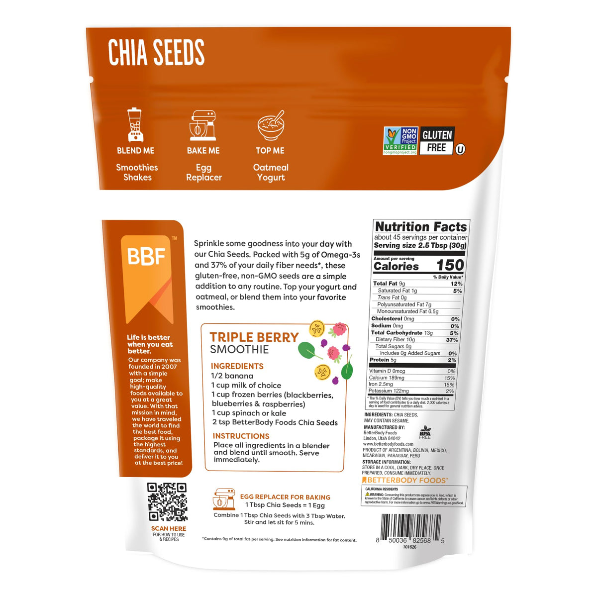 BetterBody Foods chia seeds prepared for egg replacement in recipes.