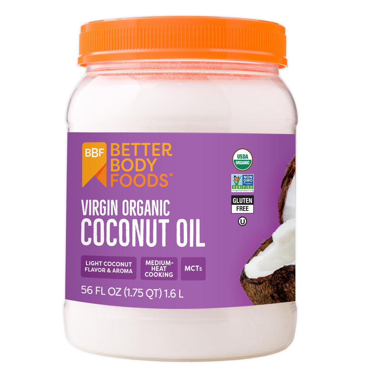 BetterBody Foods coconut oil bottle pouring for cooking and baking versatility.