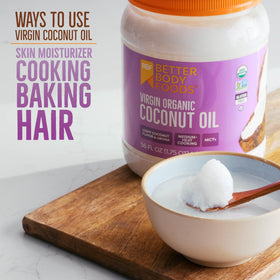 BetterBody Foods coconut oil jar close-up with light aroma and texture.