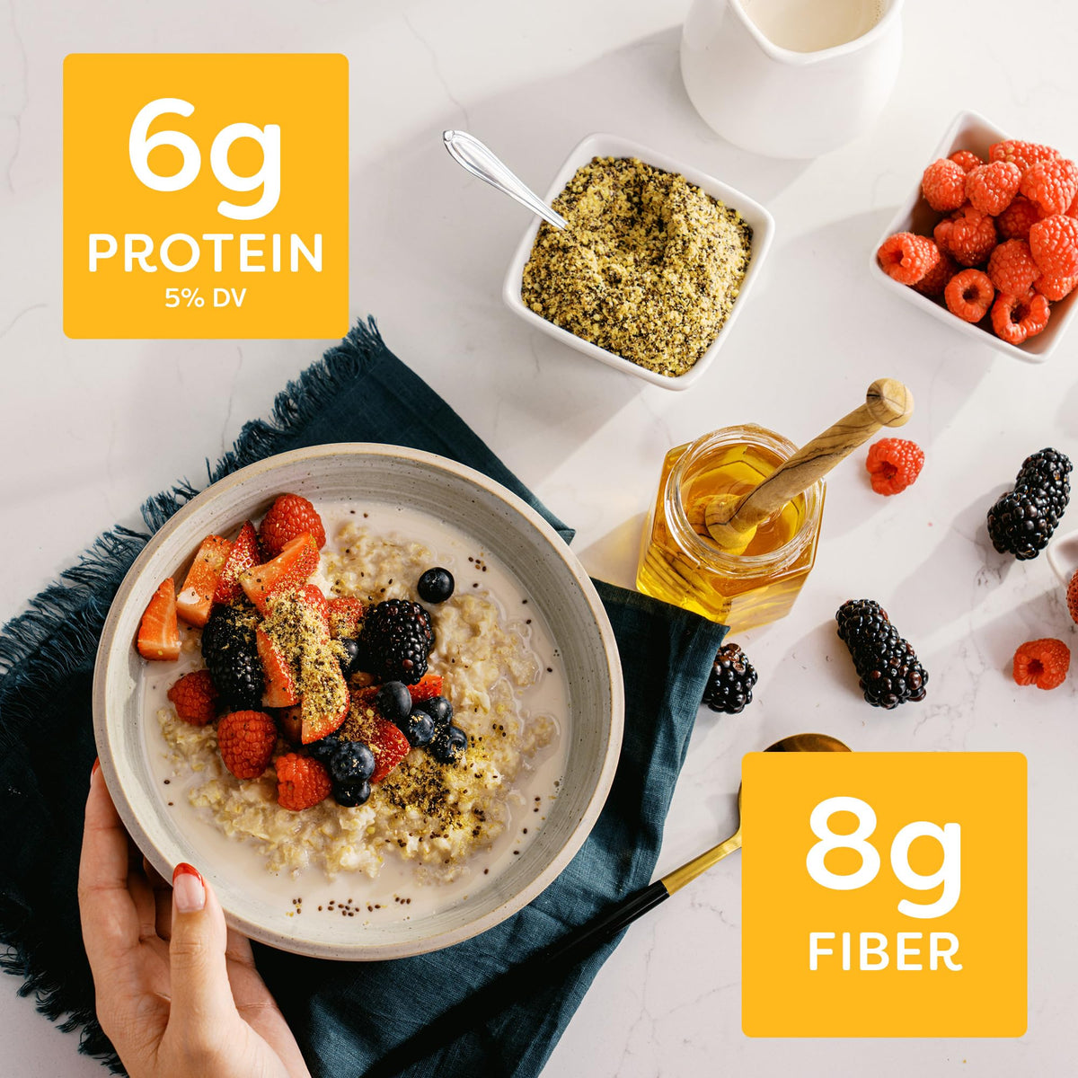 BetterBody Foods flax seed closeup showing fiber-rich crunch for baking and meals.