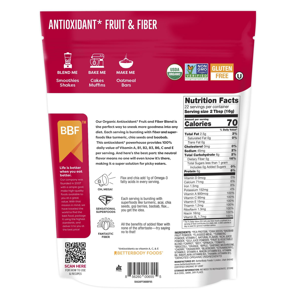 BetterBody Foods Smoothie bowl with Antioxidant Blend topping