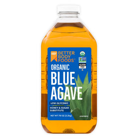 BetterBody Foods Organic Blue Agave Nectar bottle for versatile, low-glycemic sweetness.