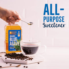 Drizzling Blue Agave Nectar on oatmeal for flavor and texture.