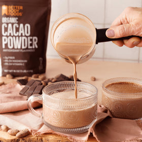 BetterBody Foods Organic Cacao Powder being added to batter for rich flavor
