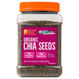 BetterBody Foods Organic Chia Seeds 2lbs bag – fiber-rich boost for meals.