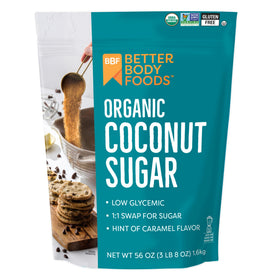 BetterBody Foods Organic Coconut Sugar jar ideal for baking and coffee.