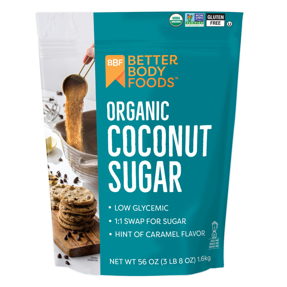 BetterBody Foods Organic Coconut Sugar jar ideal for baking and coffee.