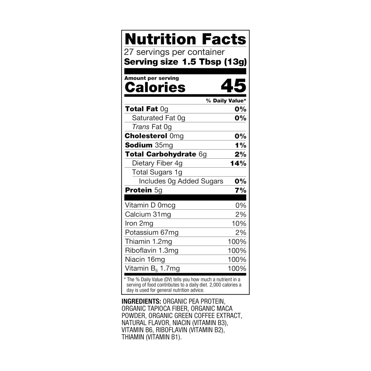 Green coffee extract elements in BetterBody Foods Organic Energy Blend suggesting natural alertness.