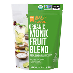 BetterBody Foods Organic Monk Fruit Allulose Sweetener Blend bottle—zero-calorie baking.