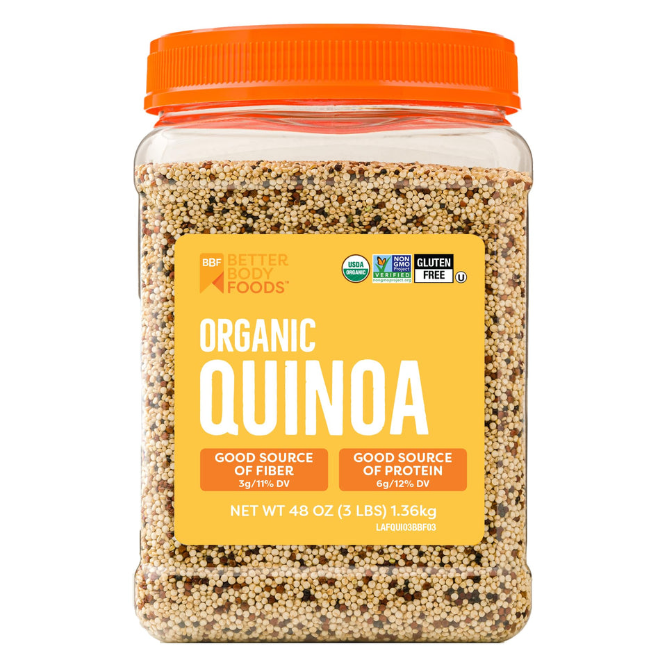 BetterBody Foods Organic Quinoa in a bowl showing nutty texture for hearty meals.
