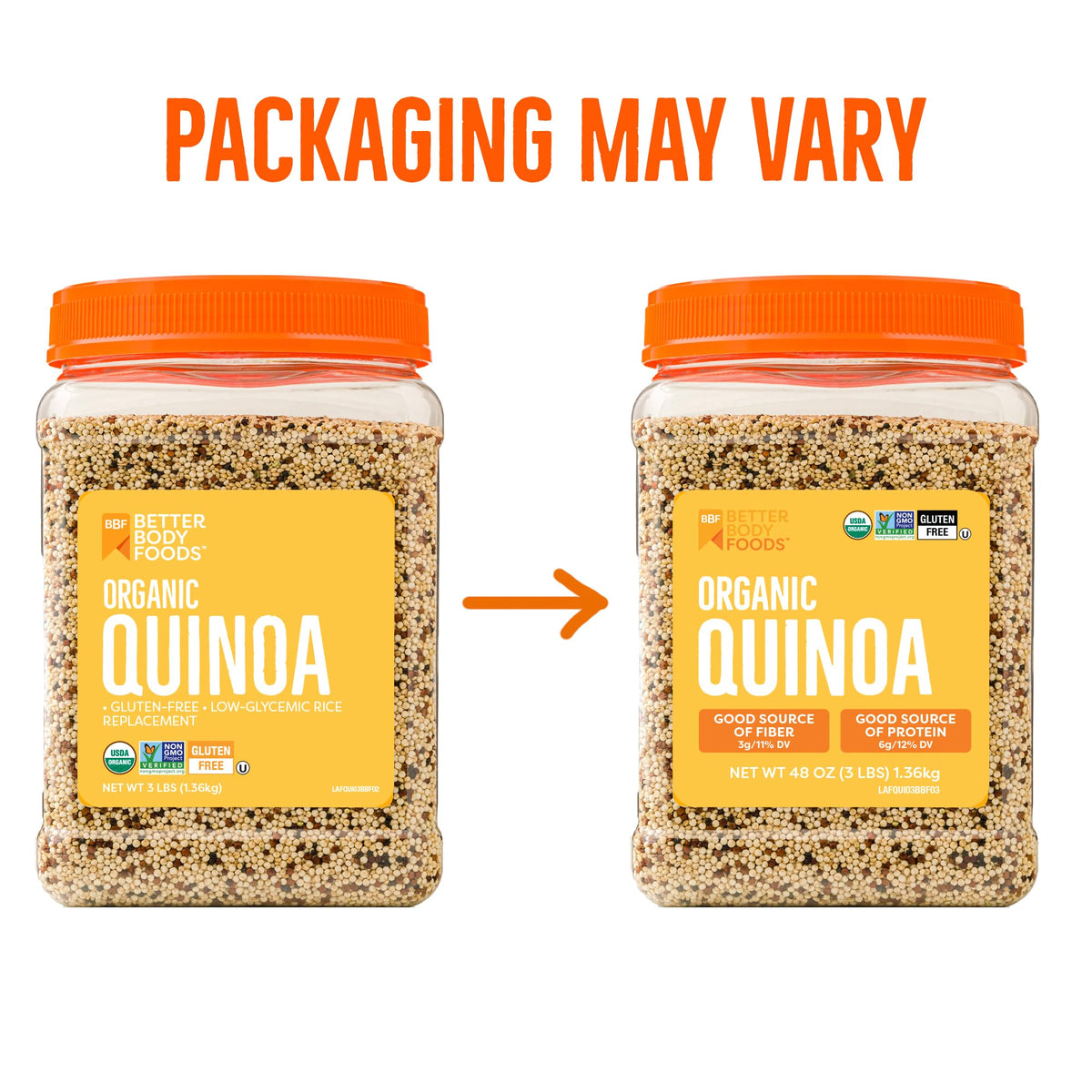 BetterBody Foods Quinoa with salad, highlighting protein and fiber for balanced lunches.