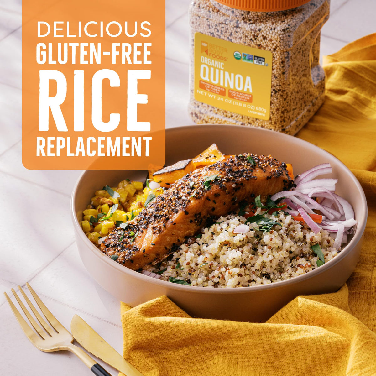 BetterBody Foods Quinoa stir-fry plate as a versatile base for veggie meals.