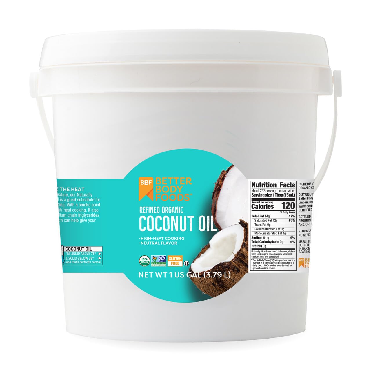 BetterBody Foods refined organic coconut oil neutral flavor pour for versatile cooking and baking