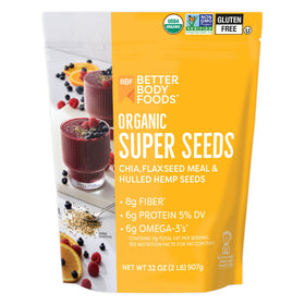 BetterBody Foods Organic Super Seeds bag front, pantry-ready and easy to prep.