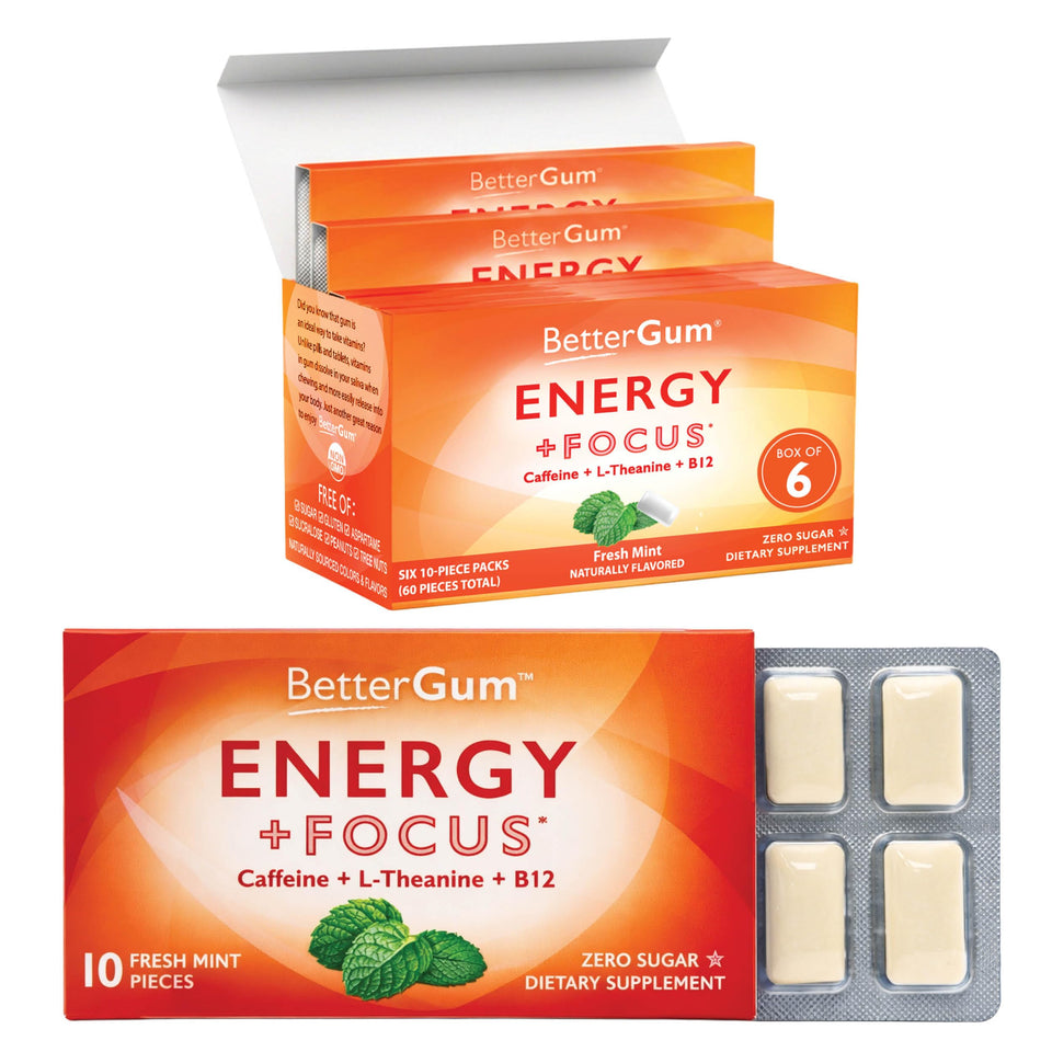 BetterGum Energy bottle with mint gum for a clean energy lift during work