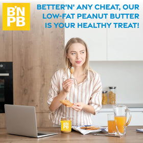 Better’n Peanut Butter banana spread over fruit bowl for a lighter snack.