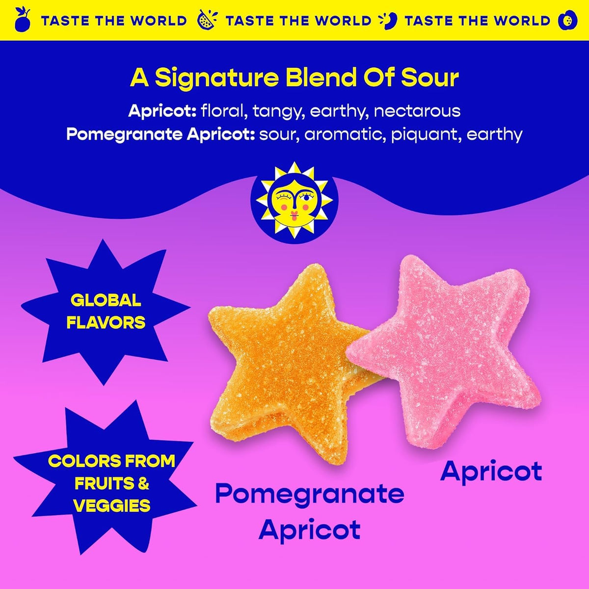 Colorful fruit-based colors in Better Sour ingredients close-up.