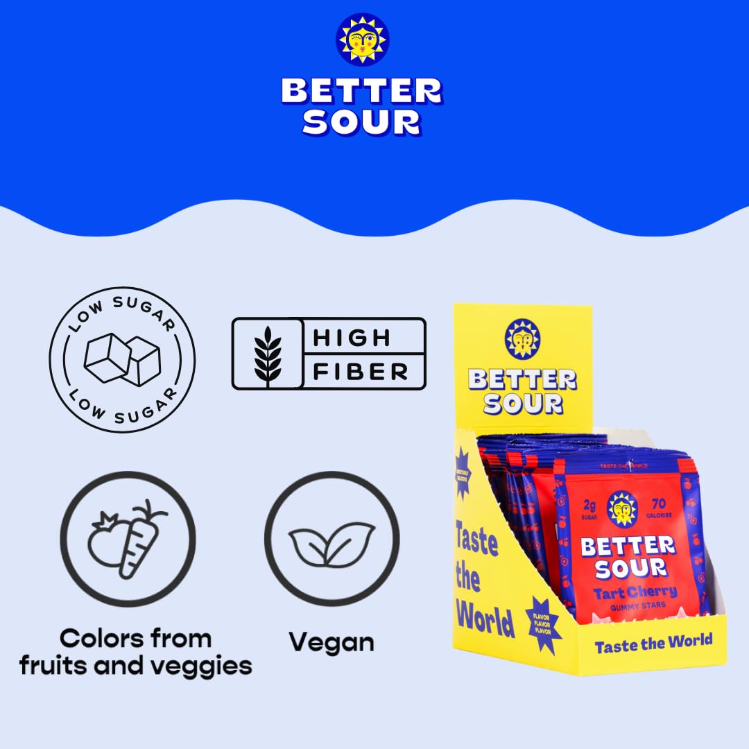 Better Sour Tart Cherry Candy star-shaped gummies; bold tart and sweet balance.