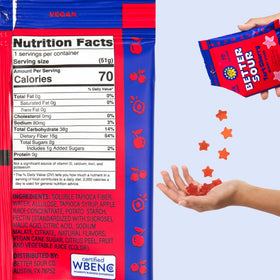 Better Sour Tart Cherry Candy close-up star-shaped gummies highlighting real fruit juice flavor.
