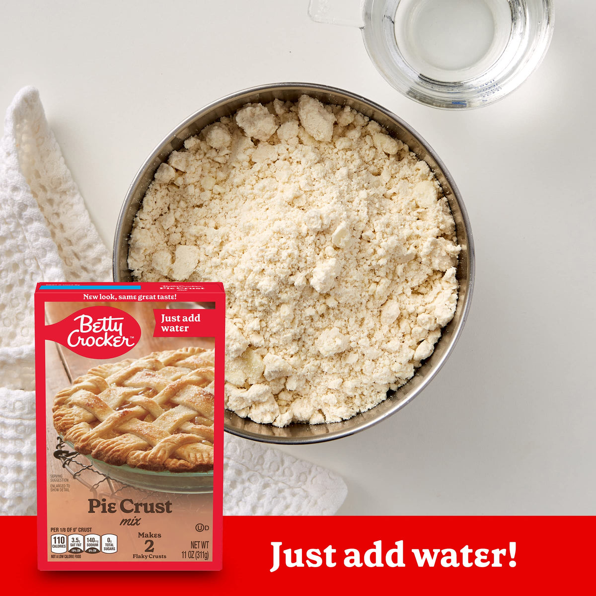 Add cold water to Betty Crocker Pie Crust Mix for dough