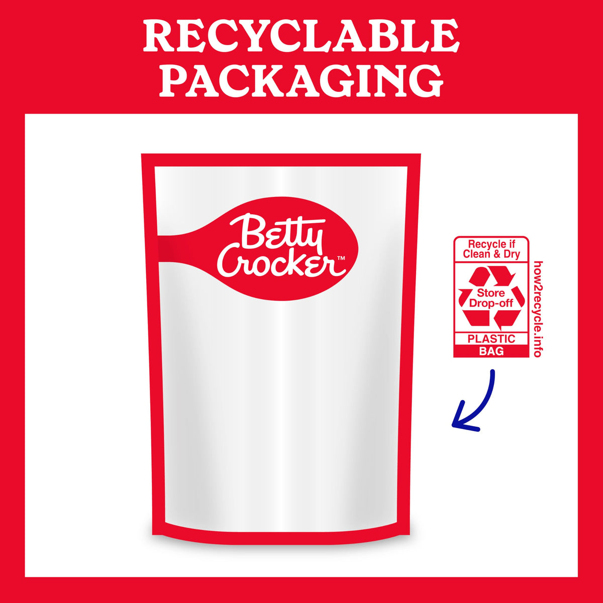 Pack of Betty Crocker mix on a tidy pantry shelf.