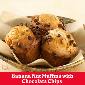 Close-up of walnuts in Betty Crocker mix for crunch.