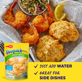 Betty Crocker Bisquick cheese garlic biscuits baking to a golden finish.
