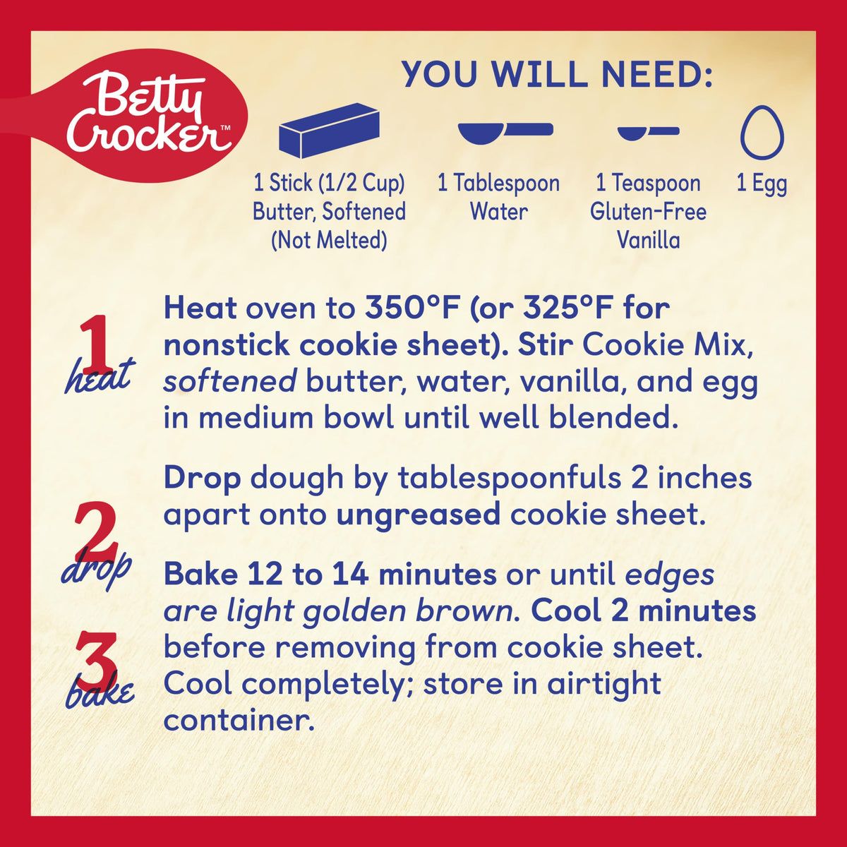 Betty Crocker chocolate chip cookies on a baking sheet.