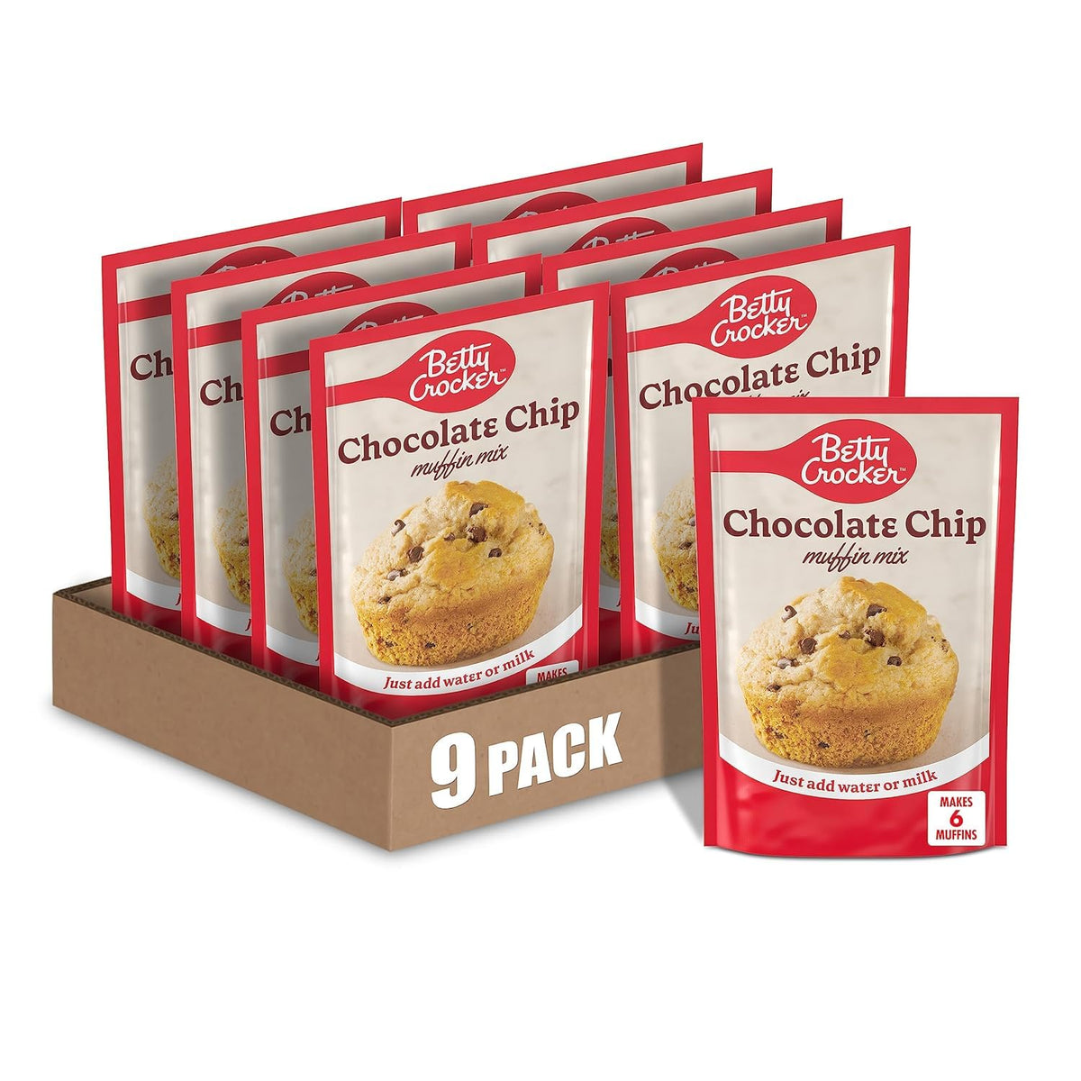 Betty Crocker chocolate chip muffin mix box pack9 ready for quick family breakfasts.