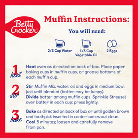 Betty Crocker Cinnamon Streusel Muffin Mix being poured into a bowl for quick baking.