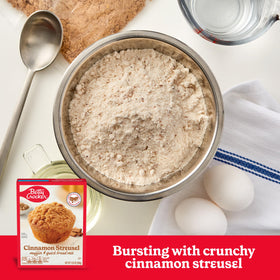 Betty Crocker Cinnamon Streusel Muffin Mix close-up of crunchy topping.