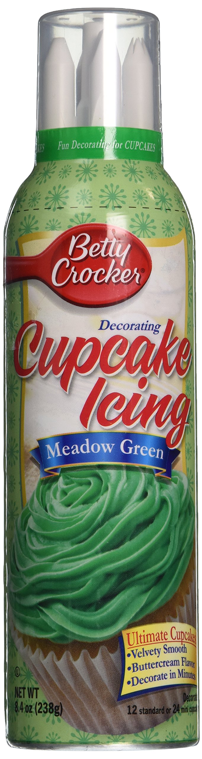 Betty Crocker Cupcake Icing meadow green can for vibrant, even decorating.