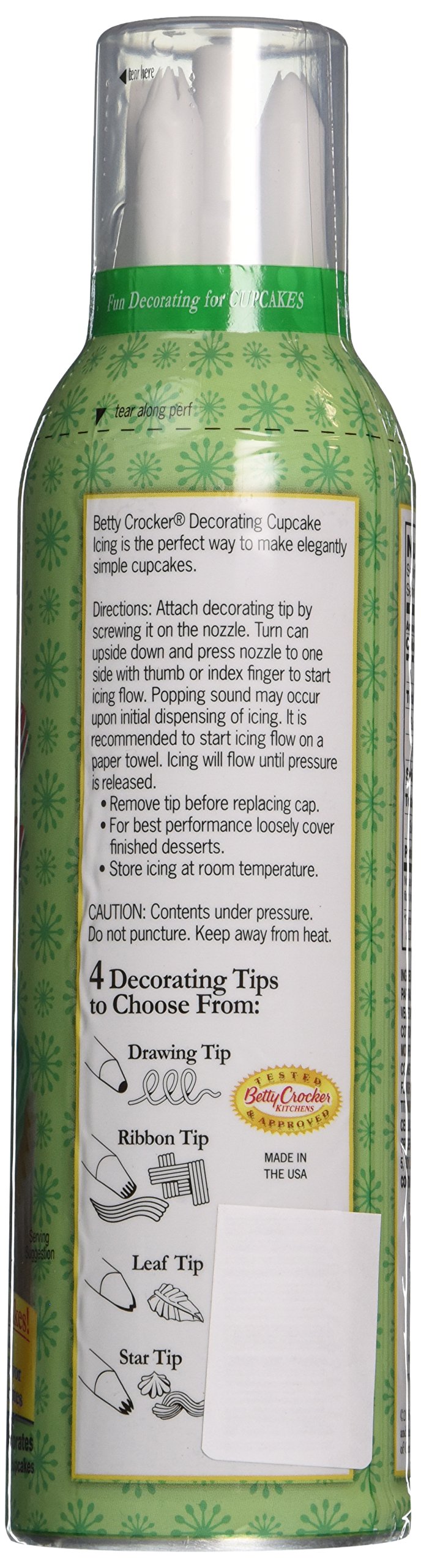 Betty Crocker Cupcake Icing decorative tips included for precise designs.