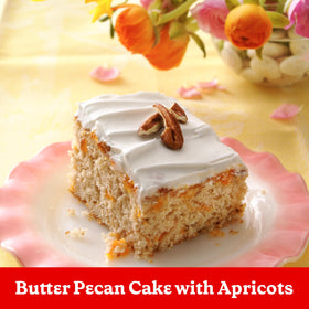 Betty Crocker Delights butter pecan cake with frosting on top