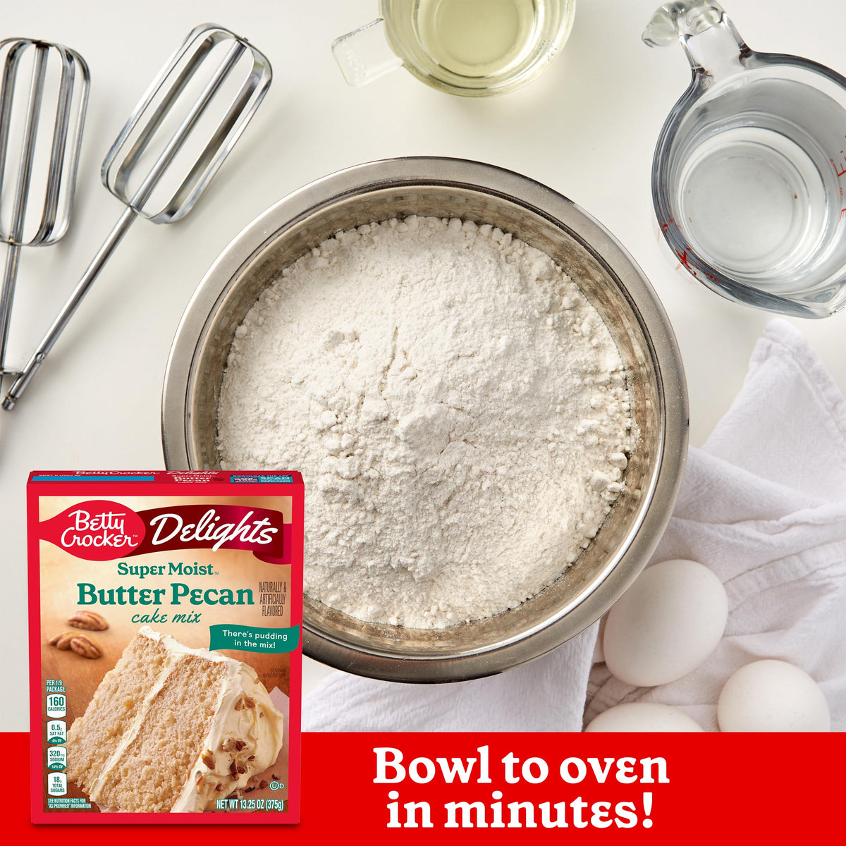 Betty Crocker Delights butter pecan cake mix in the oven