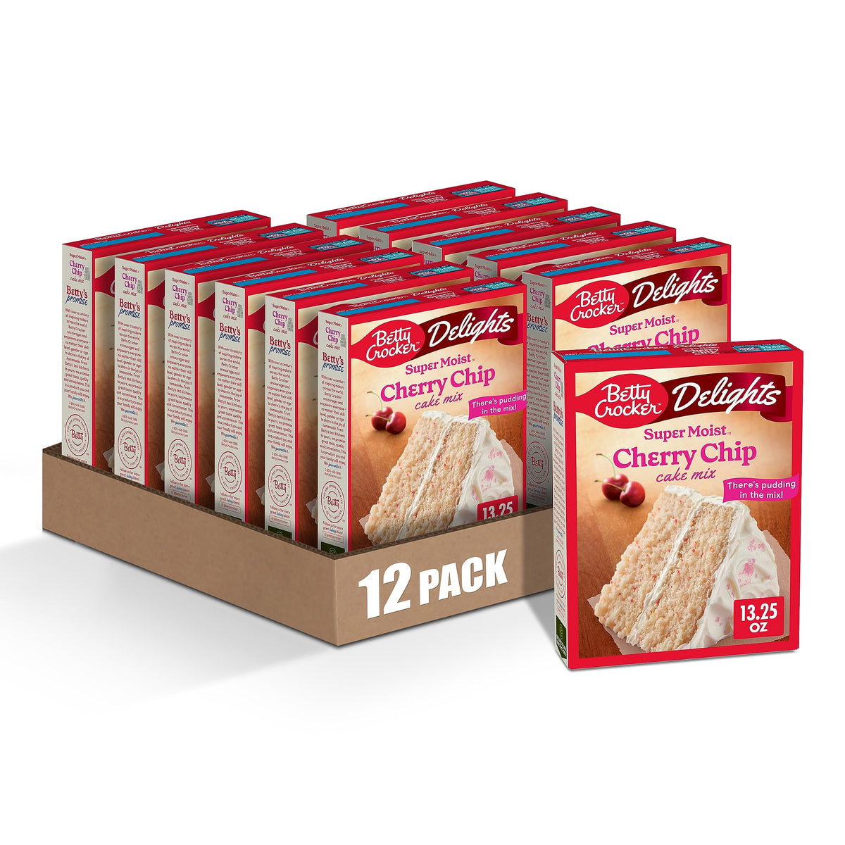 Betty Crocker Delights Cherry Chip Cake Mix pack for quick family desserts.