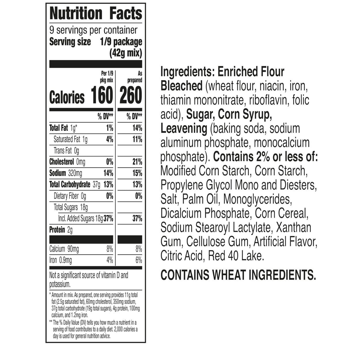 Box shows ingredients overview for Betty Crocker Cherry Chip Cake Mix.