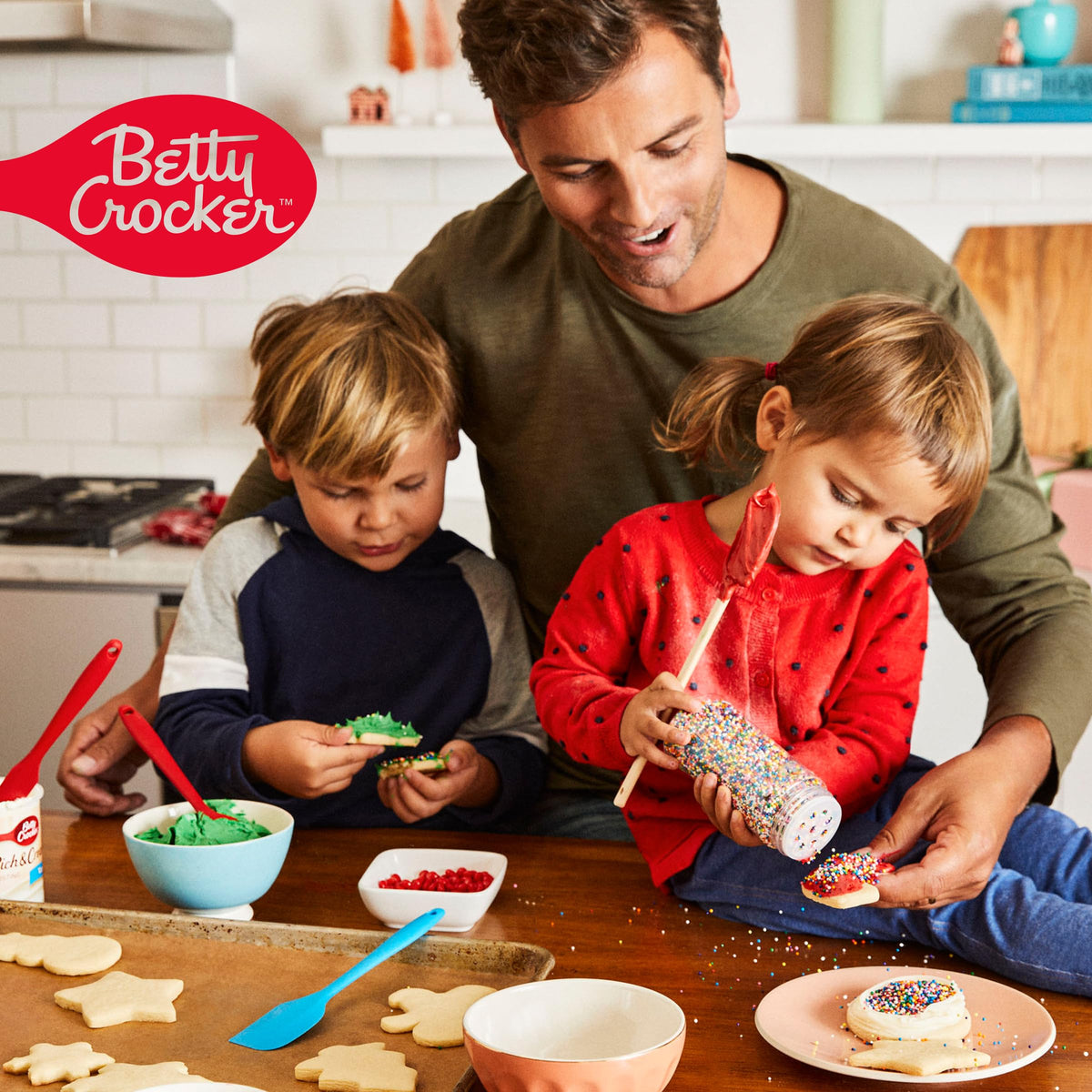 Kitchen scene with Betty Crocker Delights red velvet cake mix on the counter.