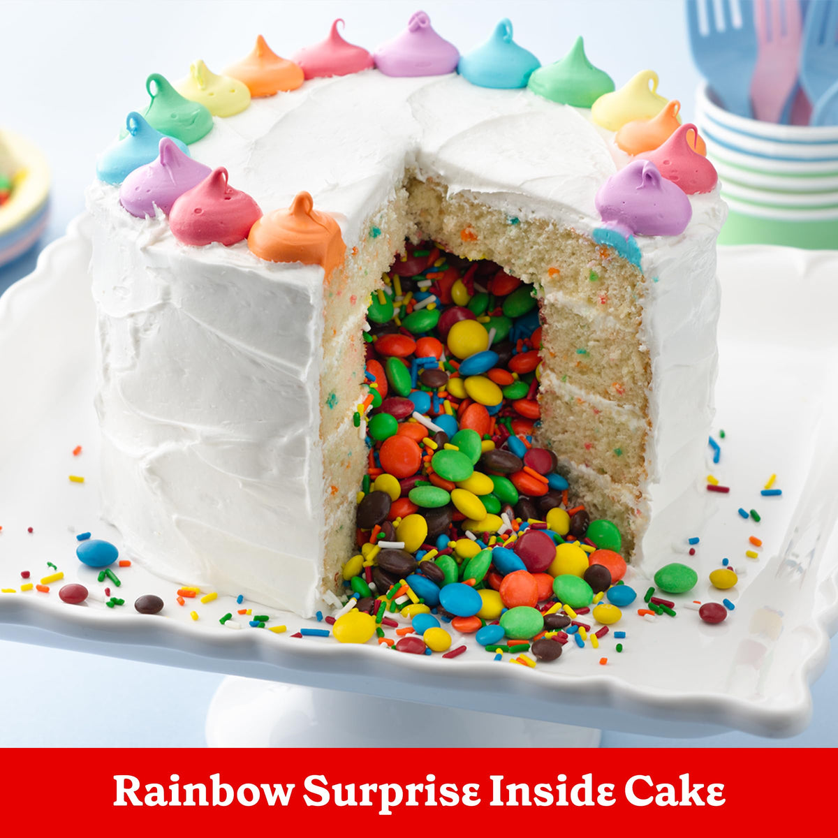 Betty Crocker Delights Rainbow Chip Cake Mix in pan ready to bake
