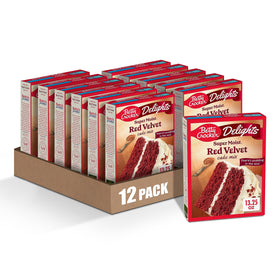 Betty Crocker Delights red velvet cake mix bowl ready to bake for a moist dessert.