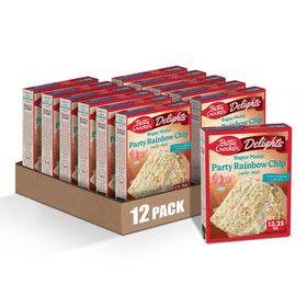 Betty Crocker Delights Rainbow Chip Cake Mix box ready for baking a festive dessert