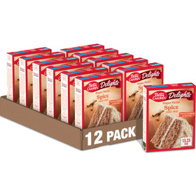 Betty Crocker Delights spice cake mix box front showing easy family dessert option.