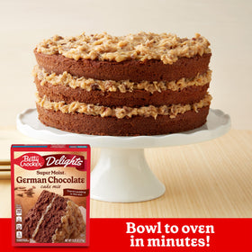 Betty Crocker Delights batter being poured, illustrating easy prep.