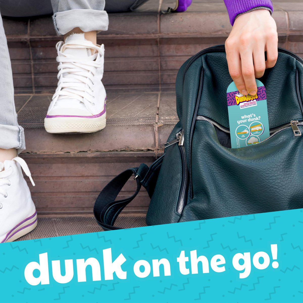 Dunkaroos dipping action highlights easy dunking fun.